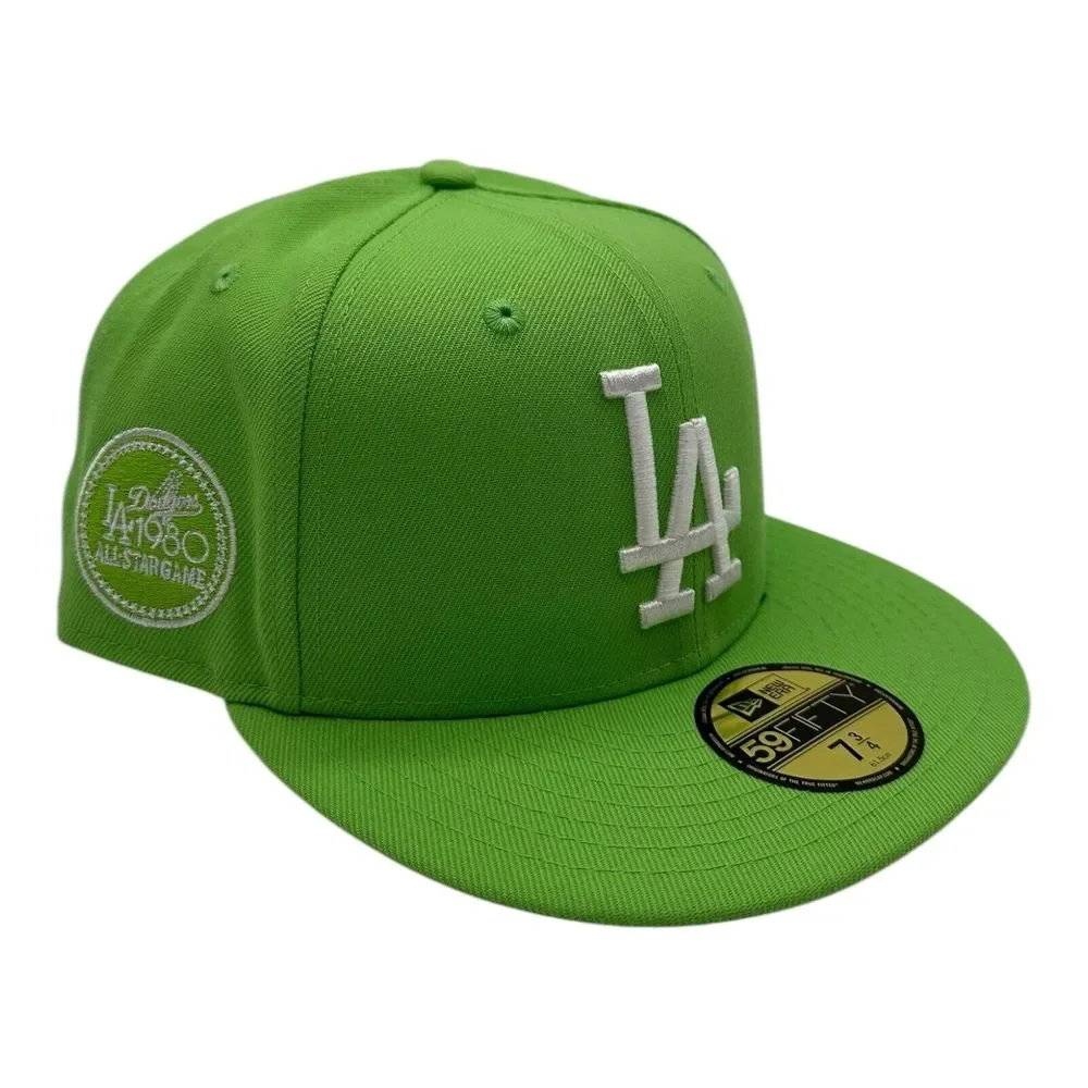 New Era 59Fifty Los Angeles Dodgers Hat Cap 7 3/4 Lime Green 1980 All Star Game